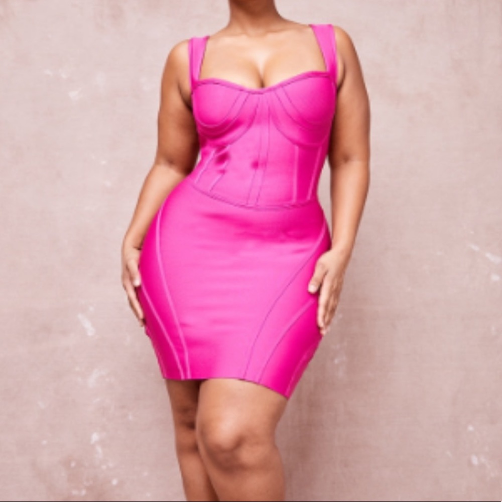 PrettyLittleThing Premium Plus Magenta Bandage Bust Corset Bodycon Dress